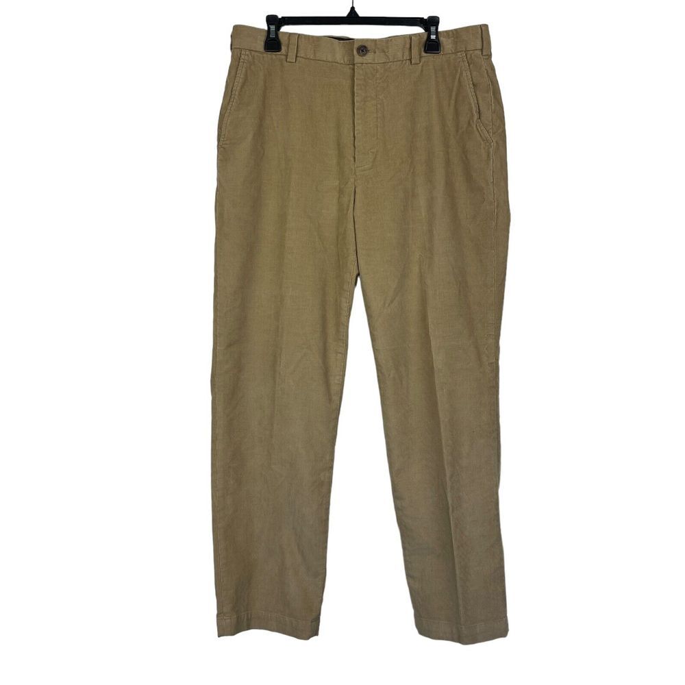 Brooks Brothers Clark Mens 36x32 Flat Front Cotton Stretch‎ Corduroy Pants Brown